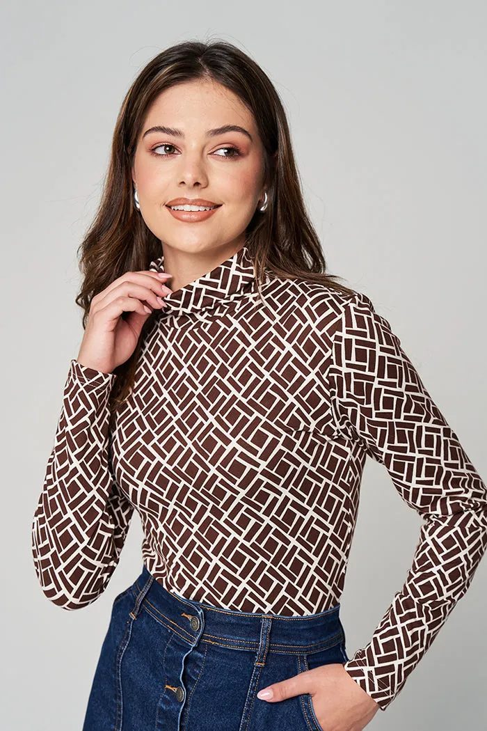 Printed polo neck top