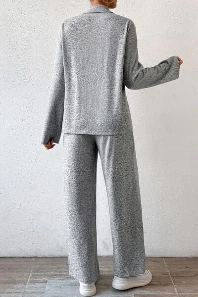 Quarter Zip Dropped Shoulder Top and Pants Set