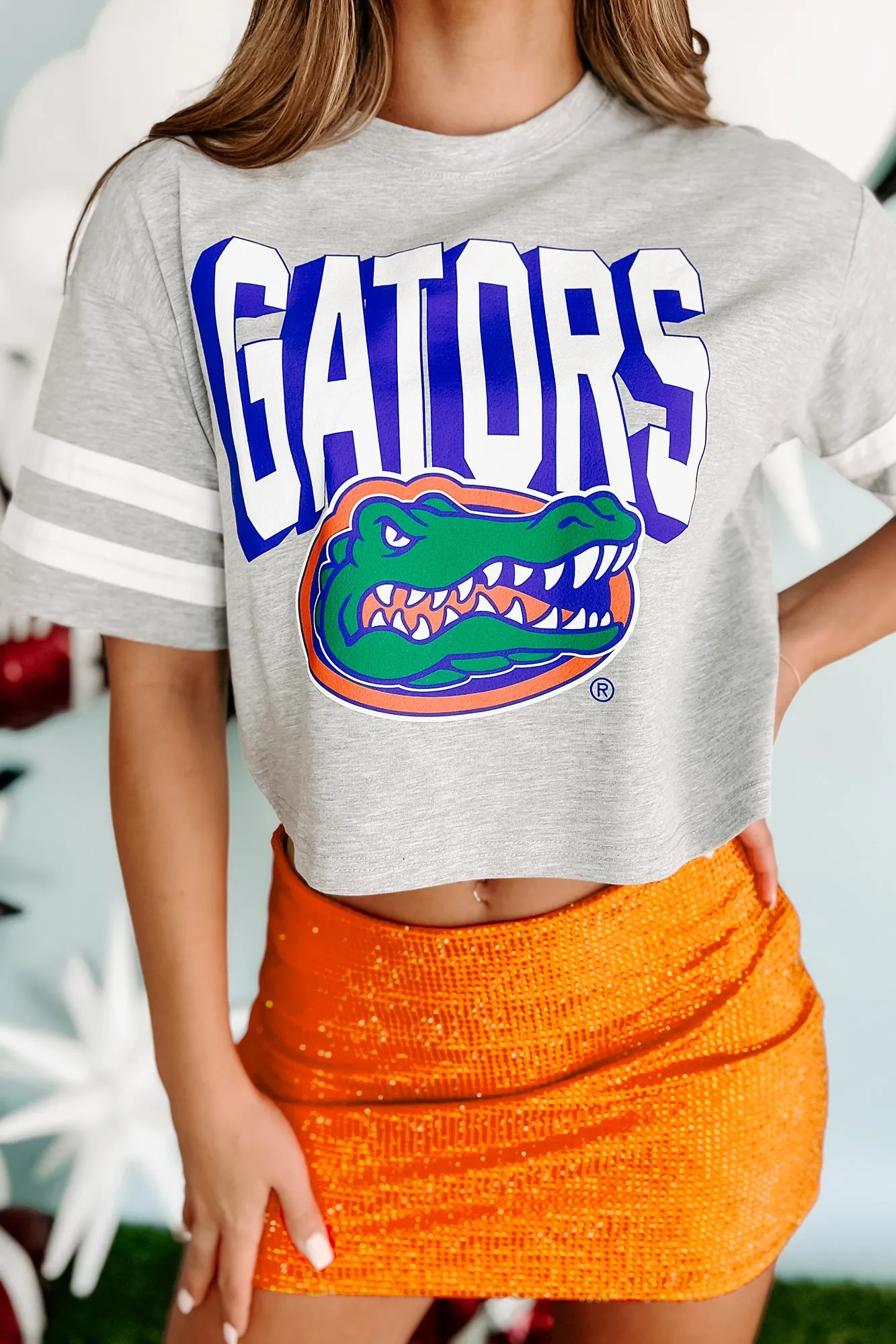 "Gators" Oversized Graphic Crop Top (Grey)