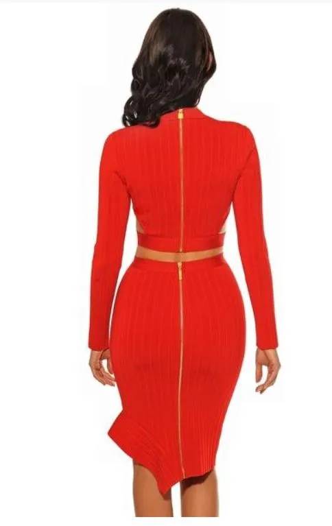 Red Crop Top 2 Piece Bandage Set