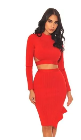 Red Crop Top 2 Piece Bandage Set