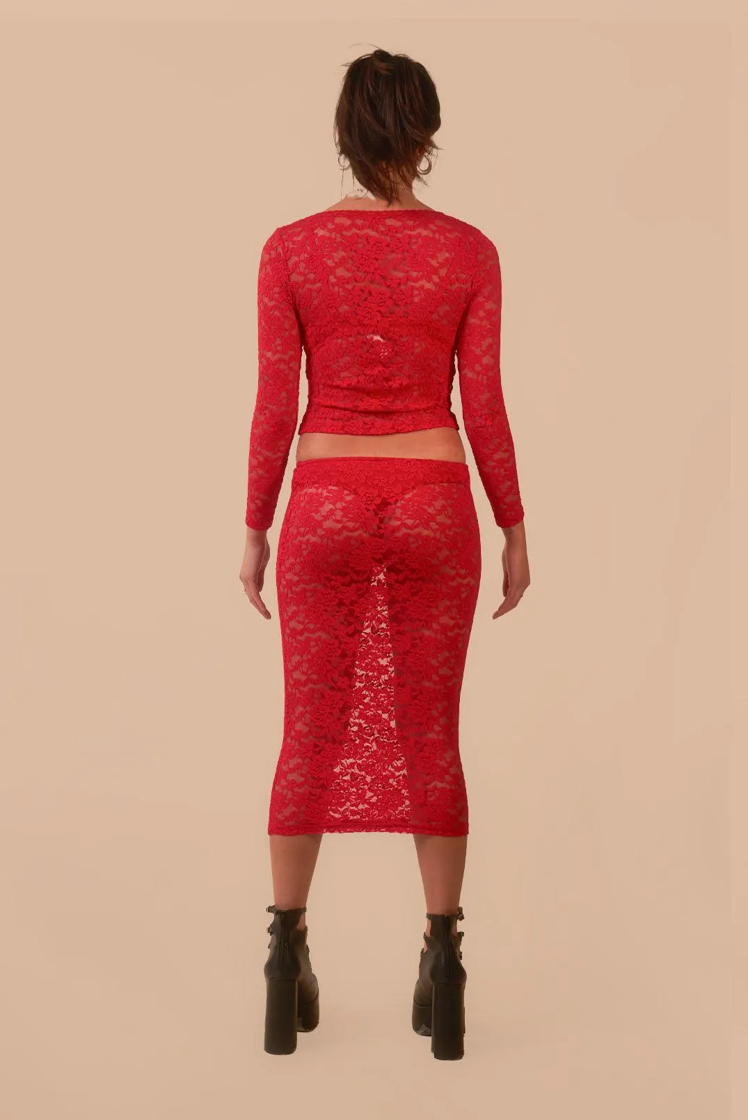 Red Sonja Lace Sheer Midi Skirt