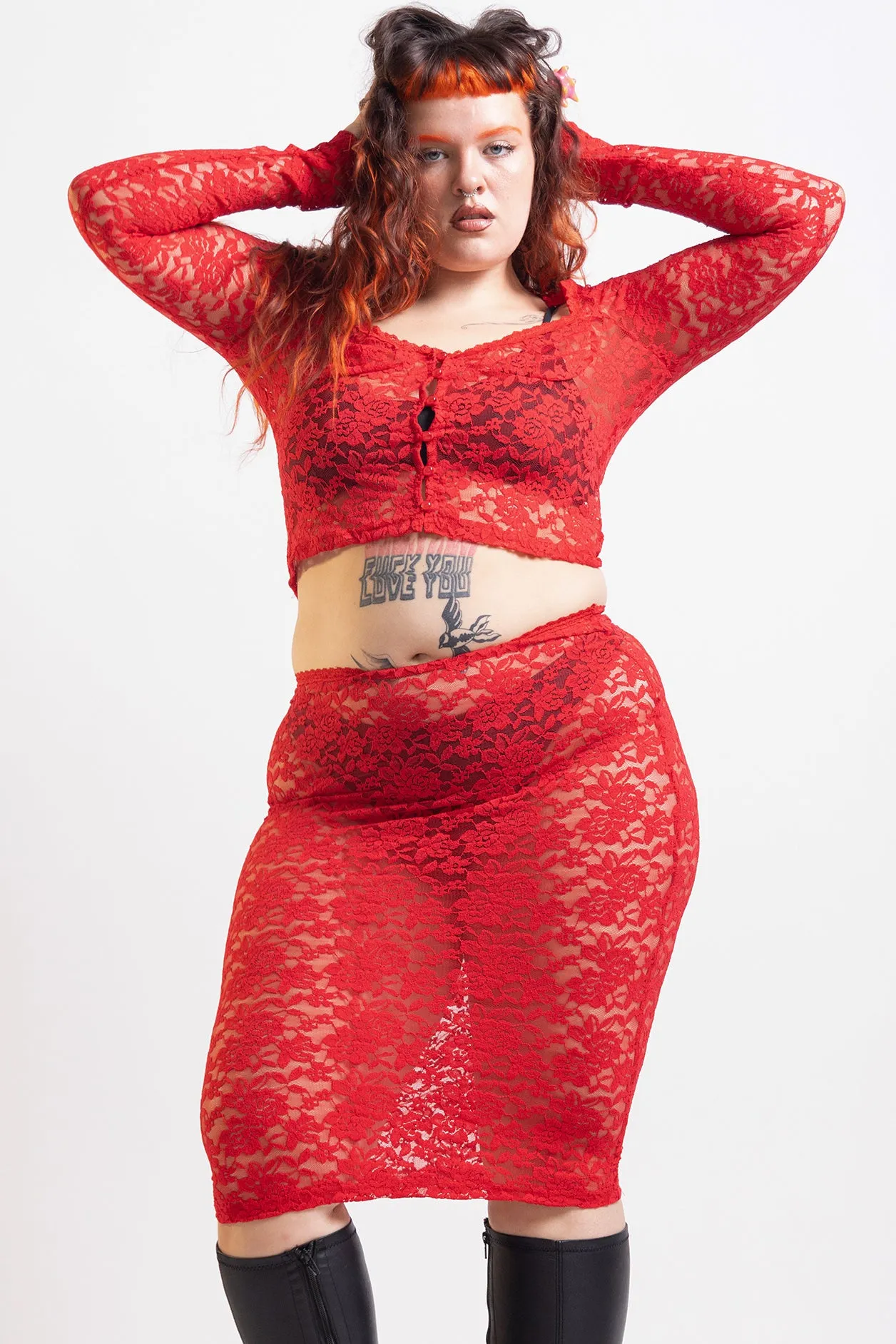 Red Sonja Lace Sheer Midi Skirt