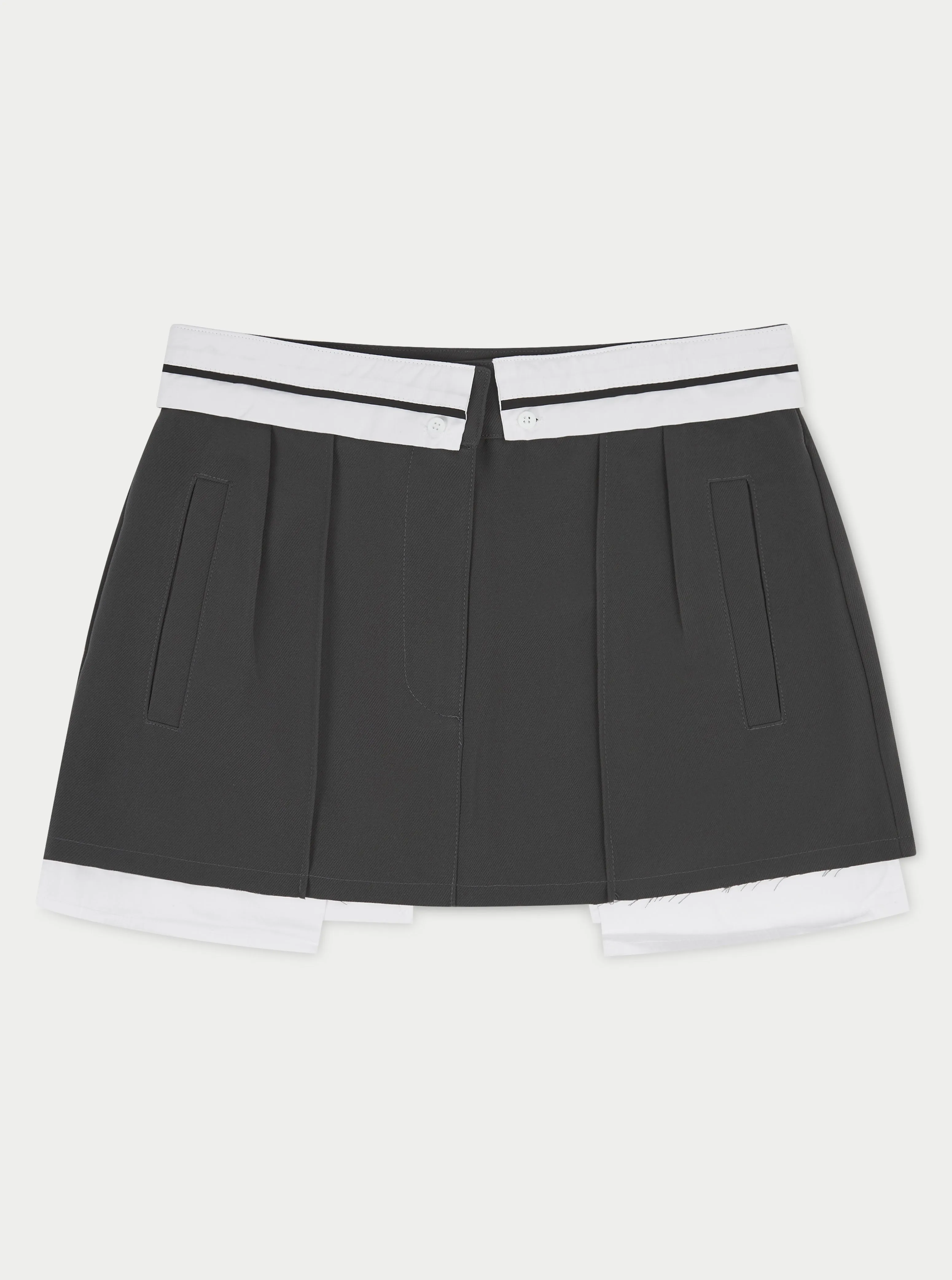 REVERSE WAISTBAND MINI SKIRT - CHARCOAL