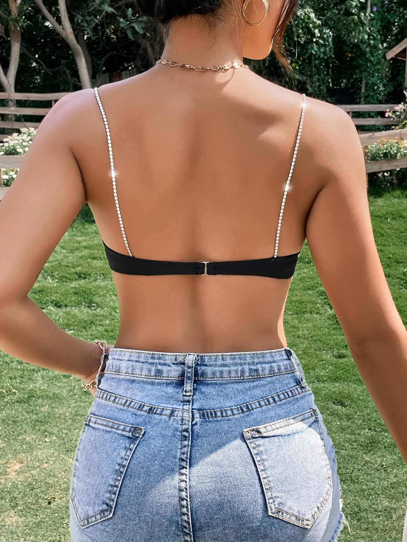 Rhinestone Detail Backless Crop Cami Top