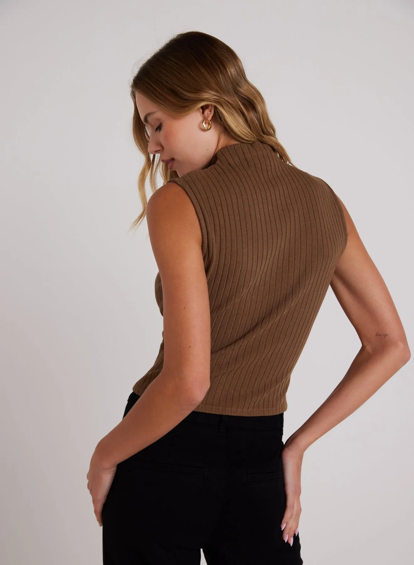 Rib Mock Neck Top - Olive Bronze