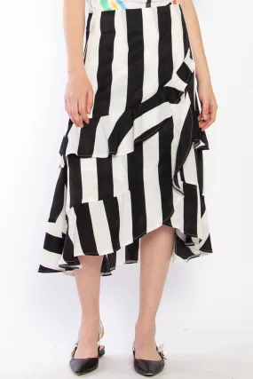 Saturday Black Stripe Ruffle Midi Skirt