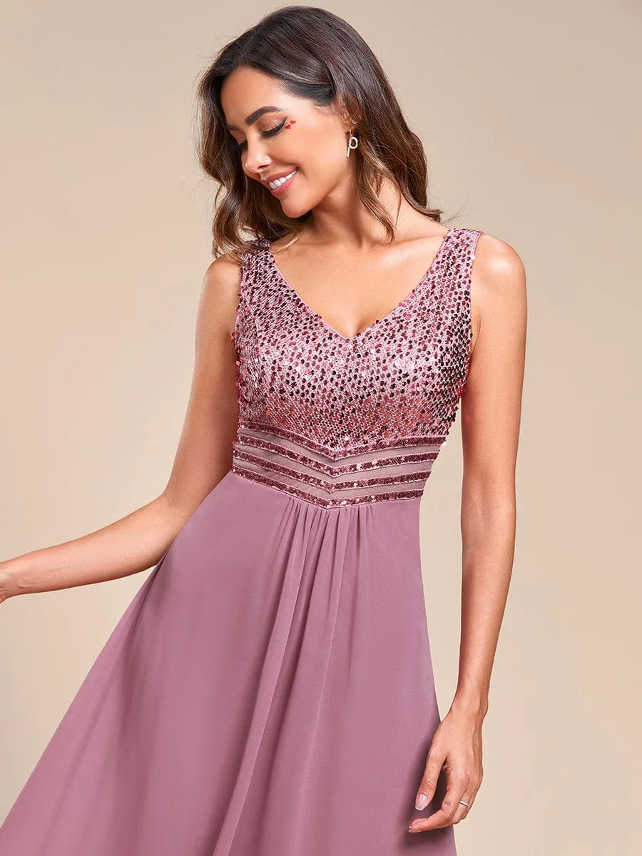 Sexy High-Low Maxi Chiffon Evening Dresses with Sequin