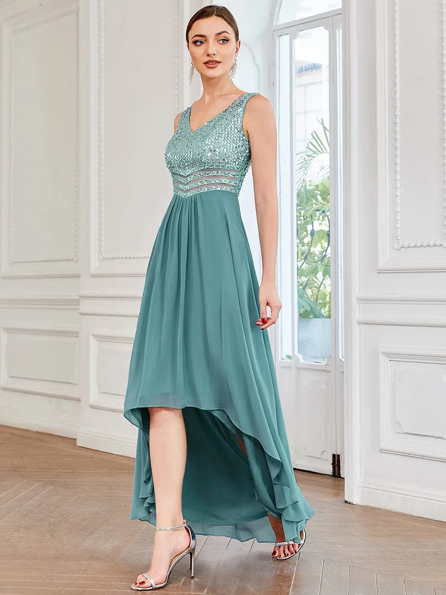 Sexy High-Low Maxi Chiffon Evening Dresses with Sequin