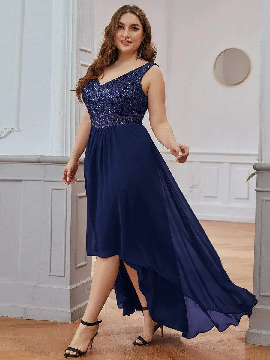 Sexy High-Low Maxi Chiffon Evening Dresses with Sequin