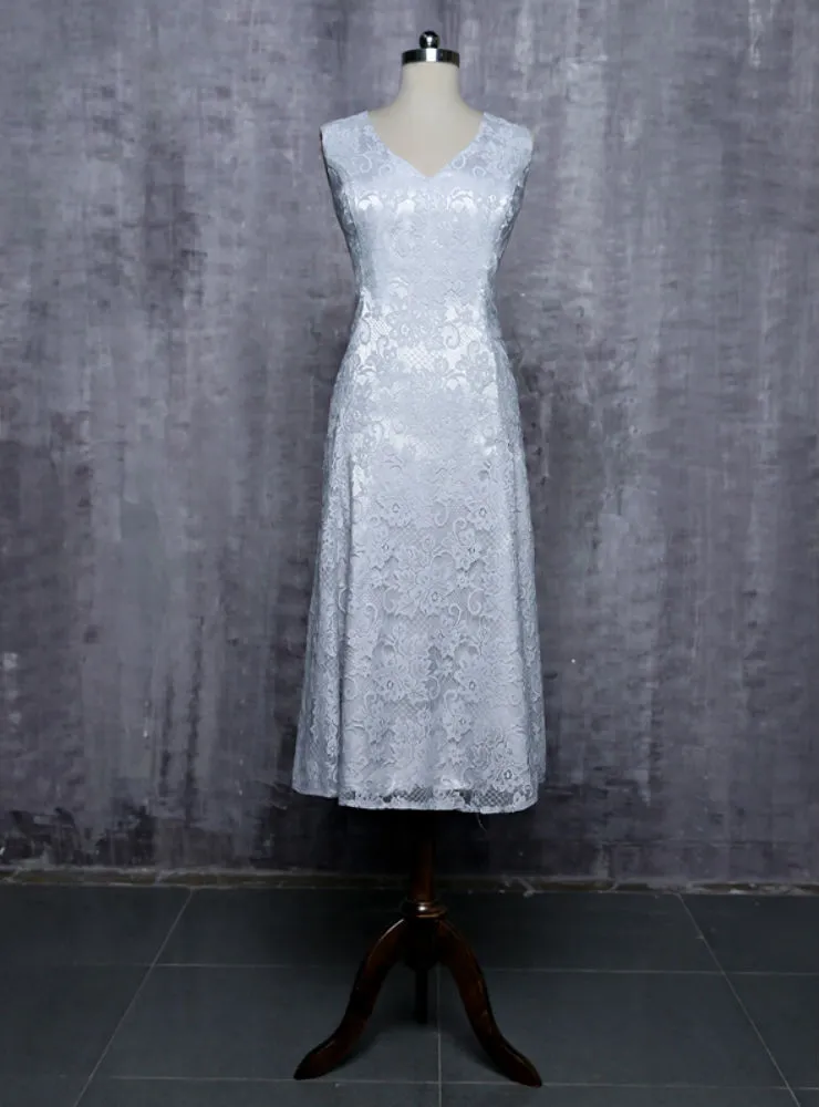 Silver Mother Of The Bride Dresses A-line V-neck Cap Sleeves