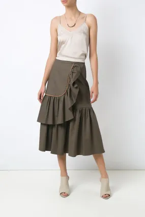 Solid Midi Skirt with Ruffles