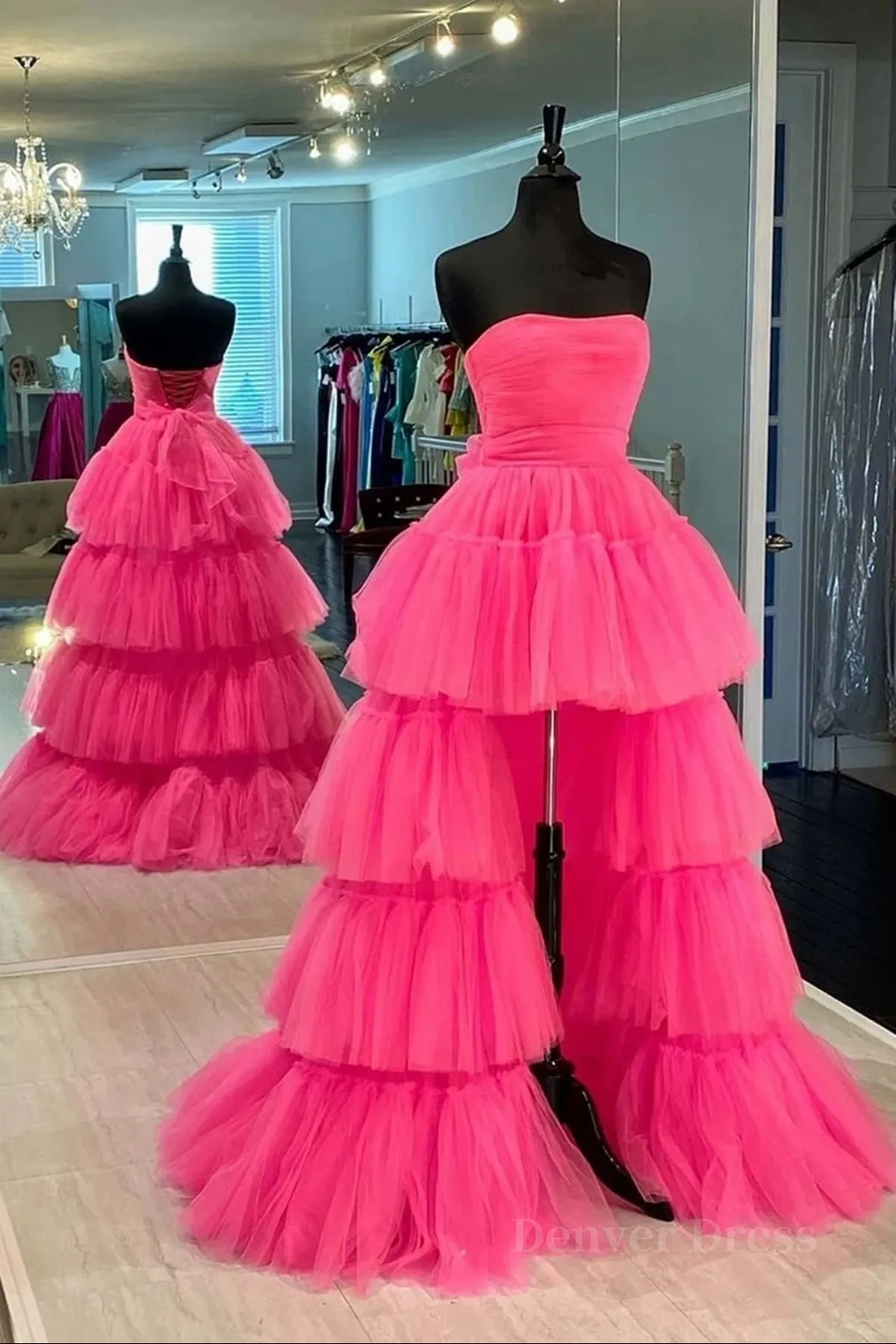 Strapless Hot Pink High Low Prom Dresses Hot Pink High Low Formal Homecoming Dresses