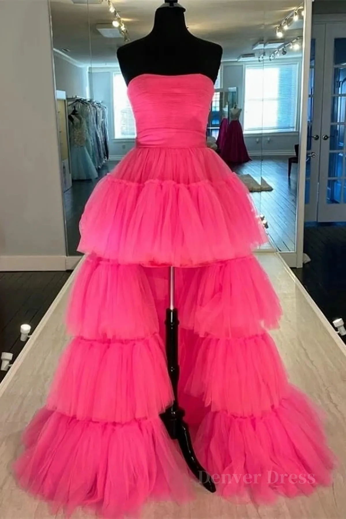 Strapless Hot Pink High Low Prom Dresses Hot Pink High Low Formal Homecoming Dresses