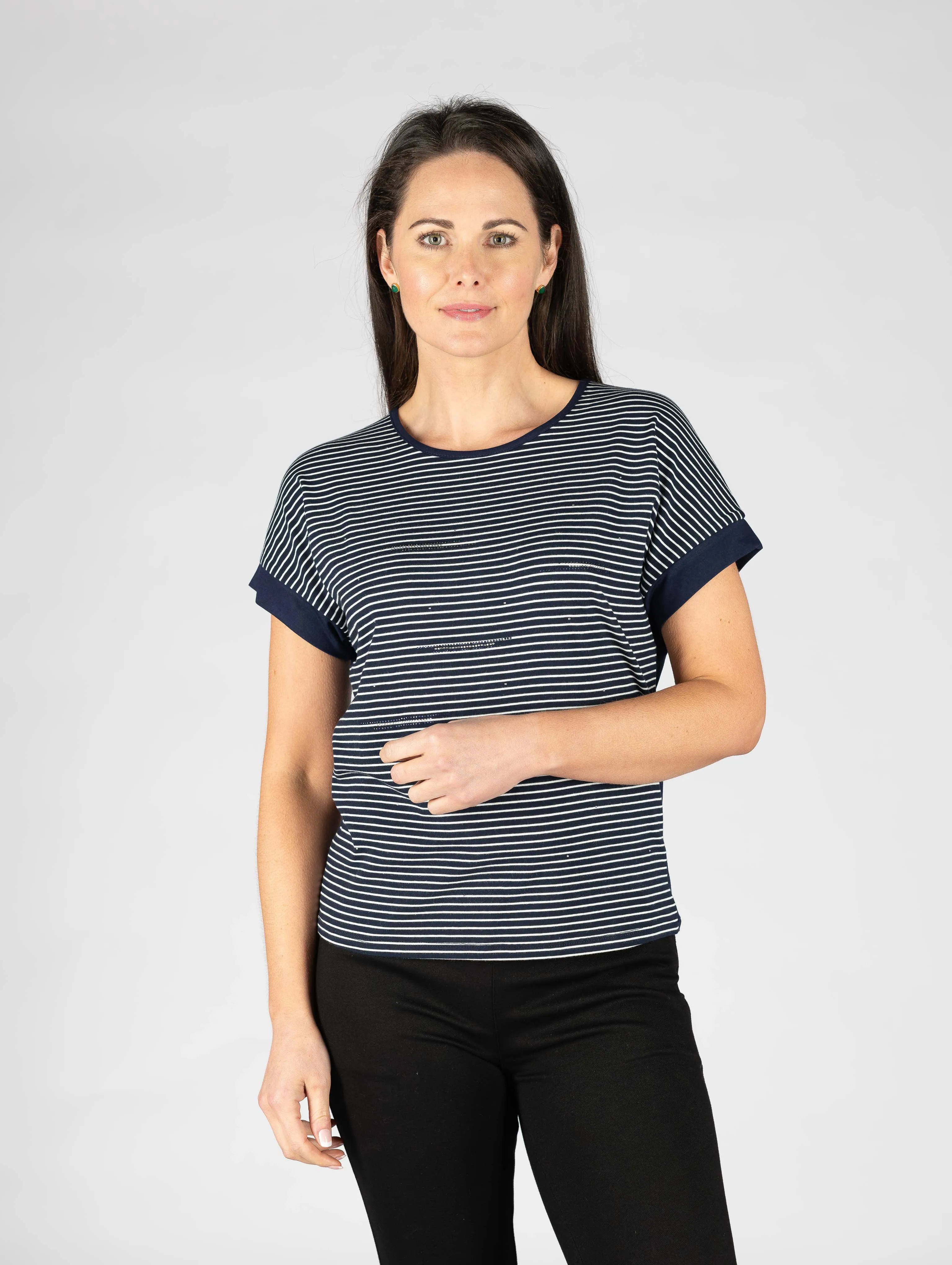 Stripe round neck top