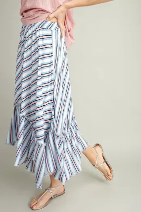 STRIPE TIERED MIDI FLARE SKIRT