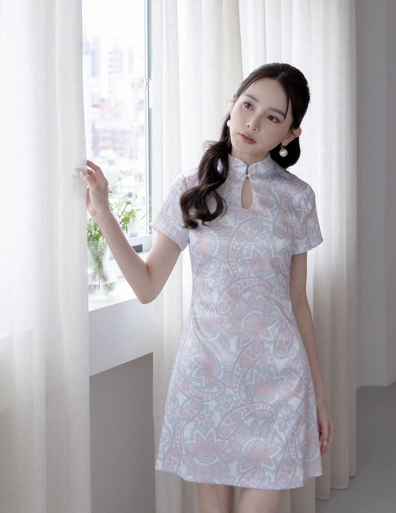 Sue Cheongsam Dress in White