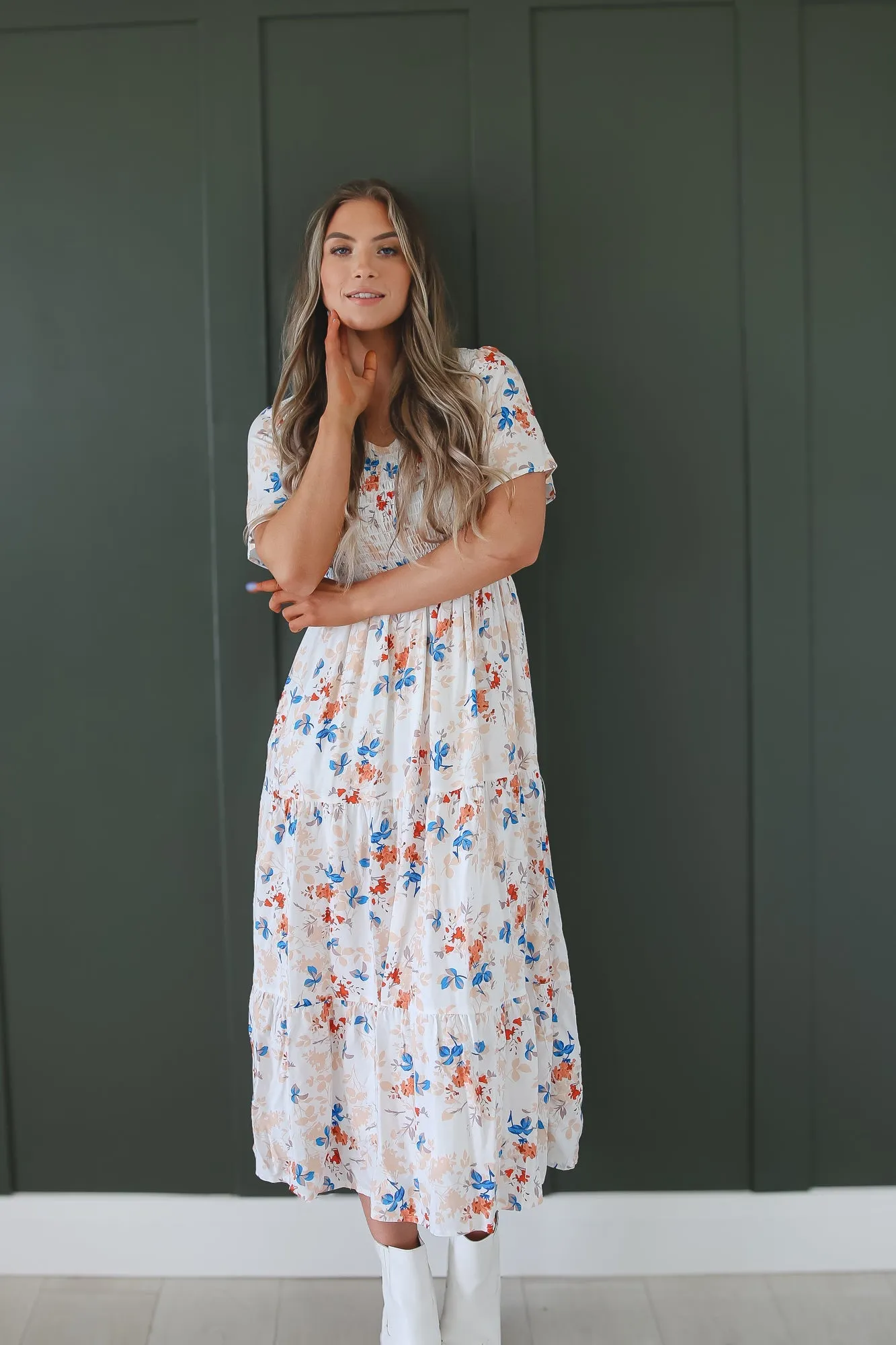 Tayla Dress in Floral White