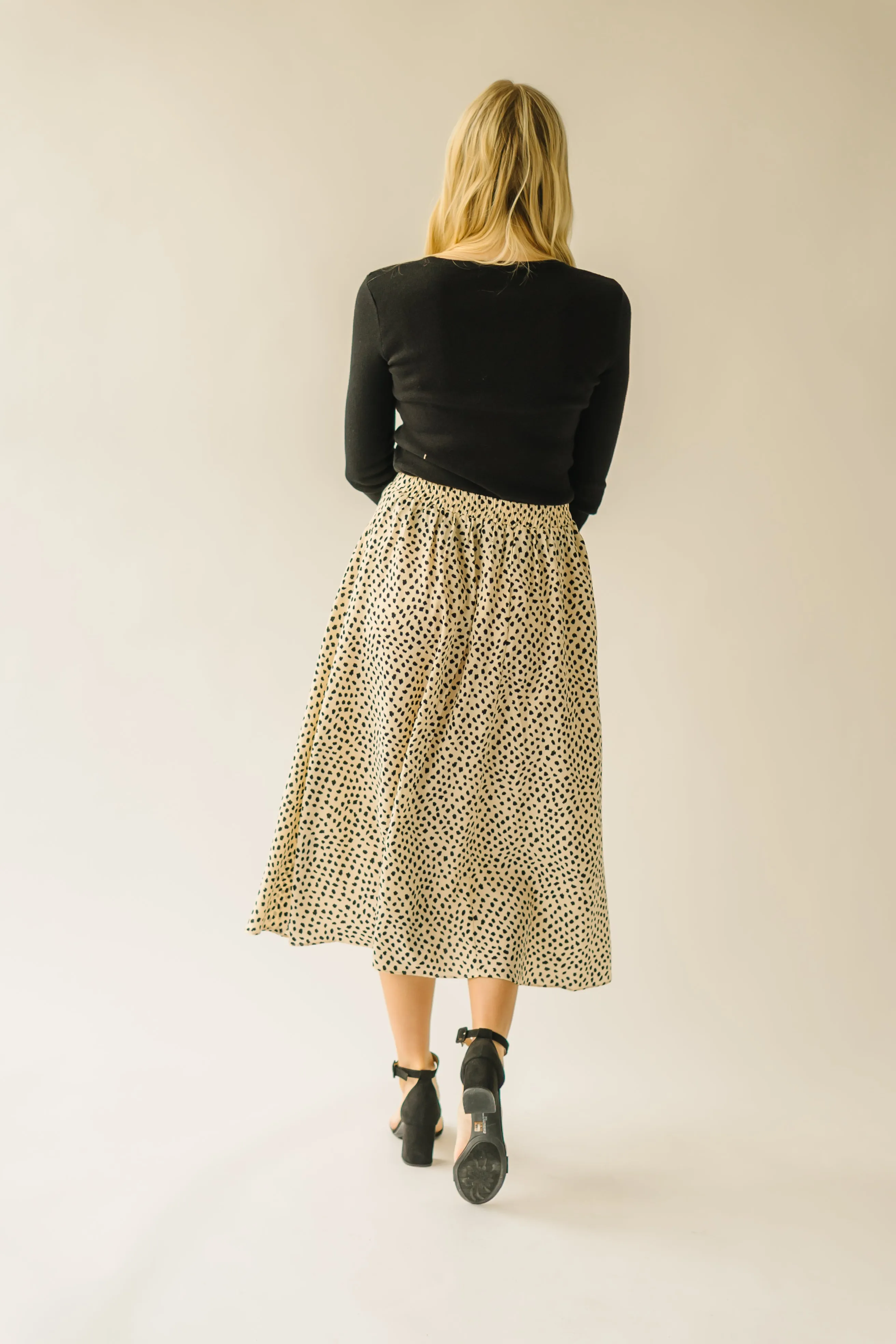 The Serkin Printed Midi Skirt in Cream   Black