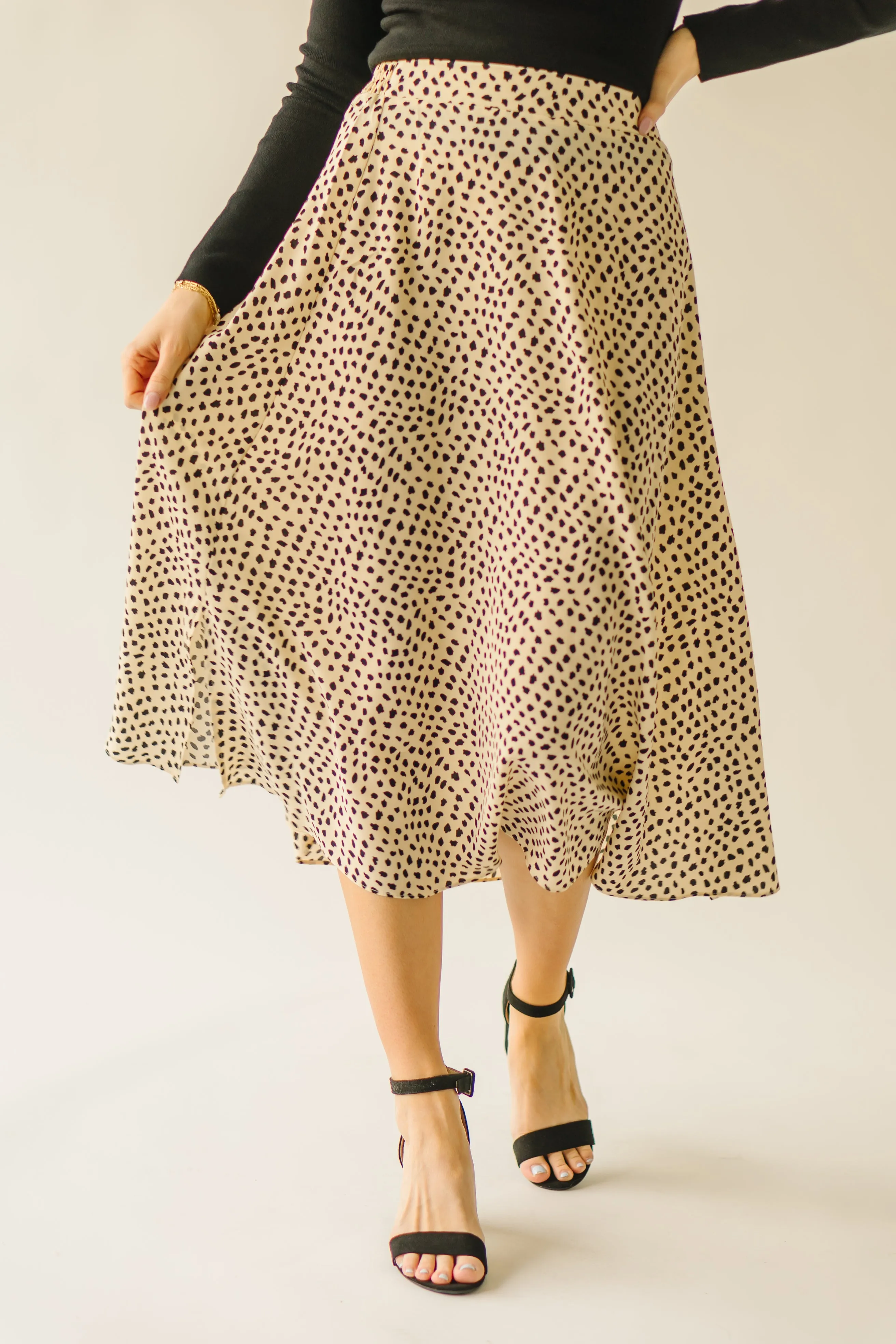 The Serkin Printed Midi Skirt in Cream   Black