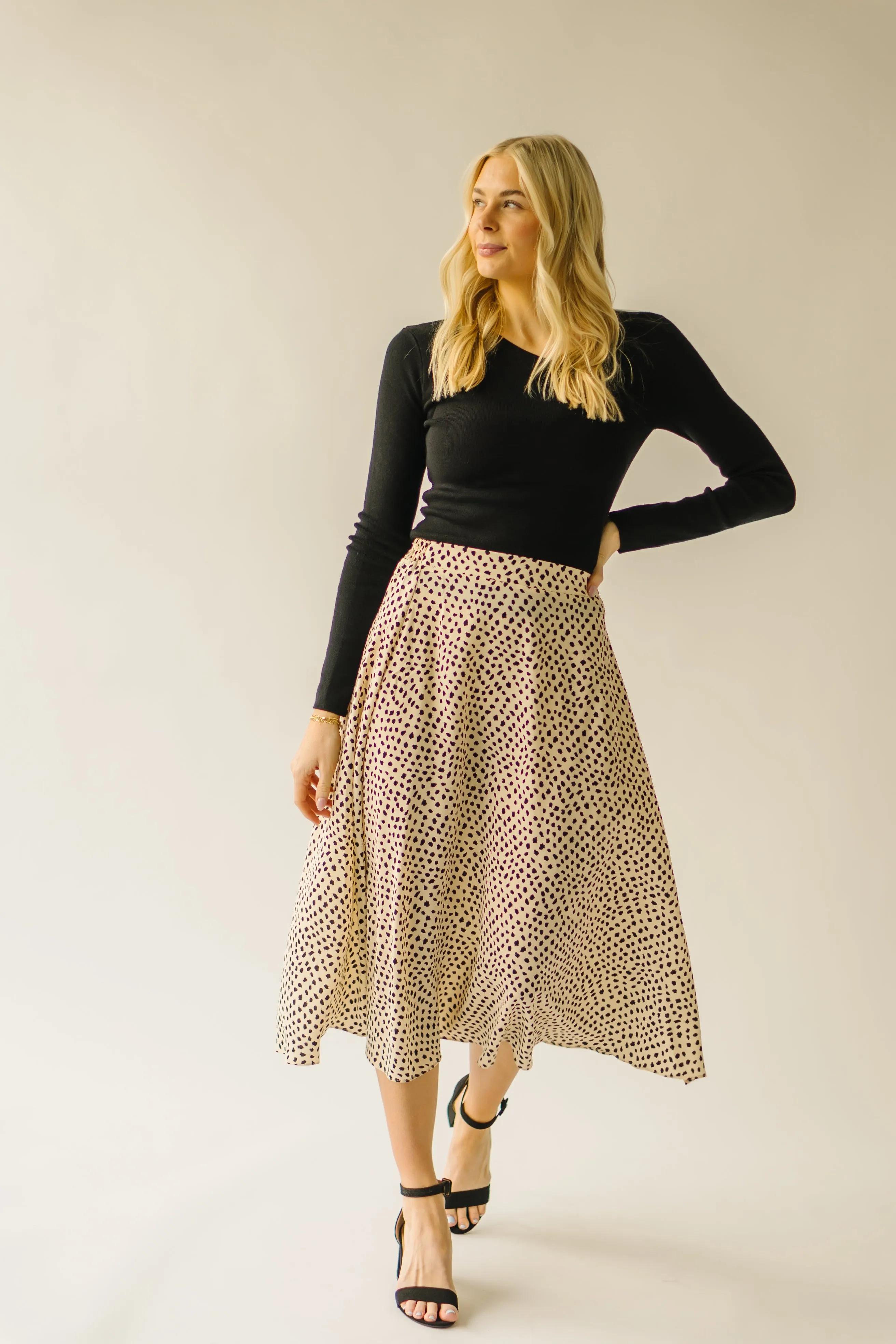 The Serkin Printed Midi Skirt in Cream   Black