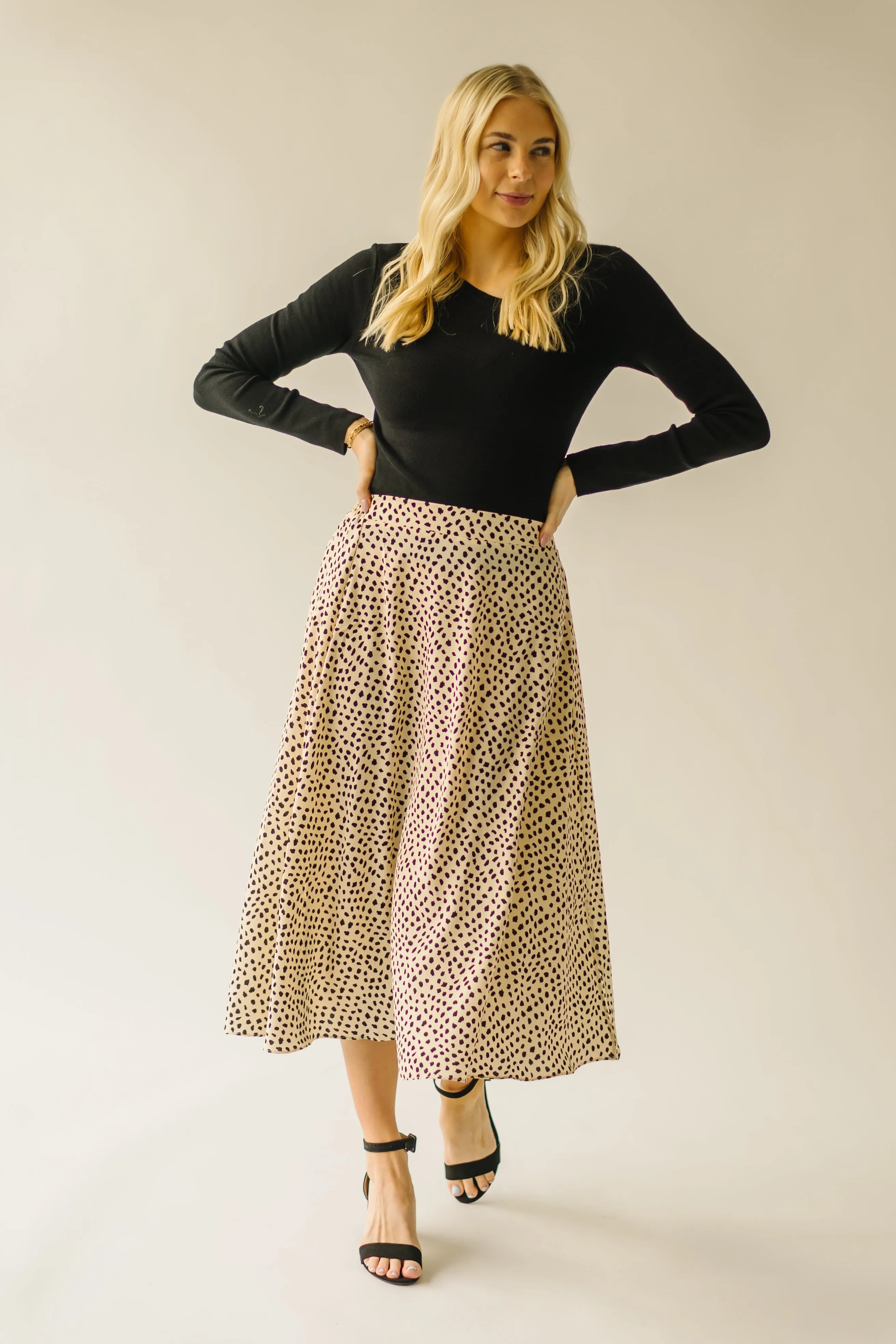 The Serkin Printed Midi Skirt in Cream   Black