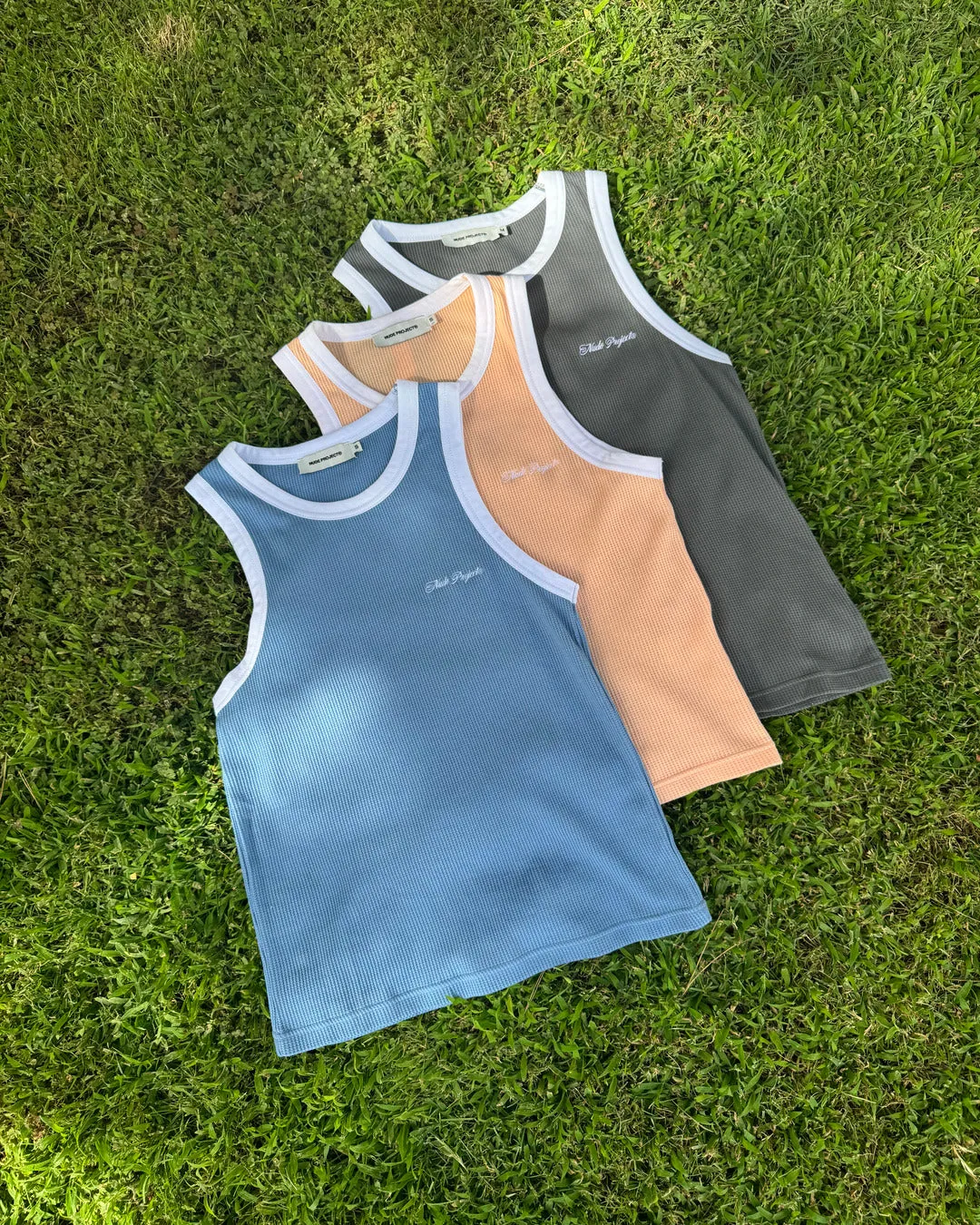 WAFFLE TANK TOP BLUE