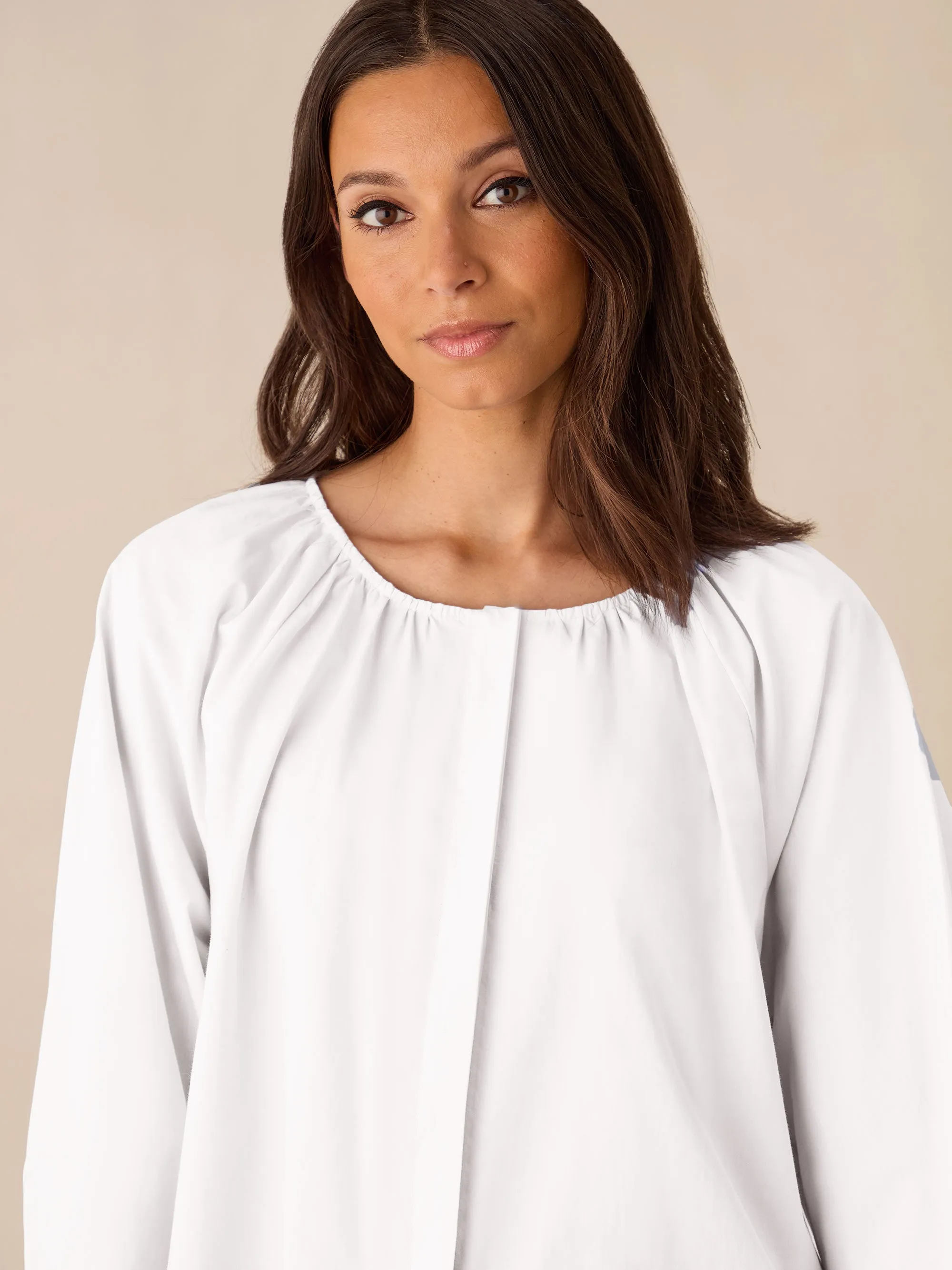 White Cotton Gathered Blouse