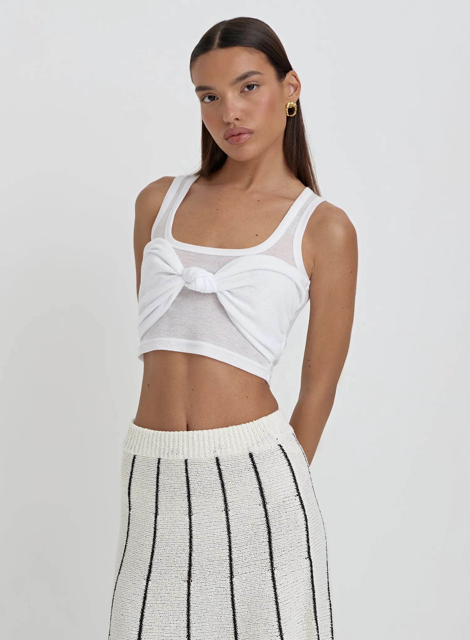 White Knot Front Crop Top- Emi