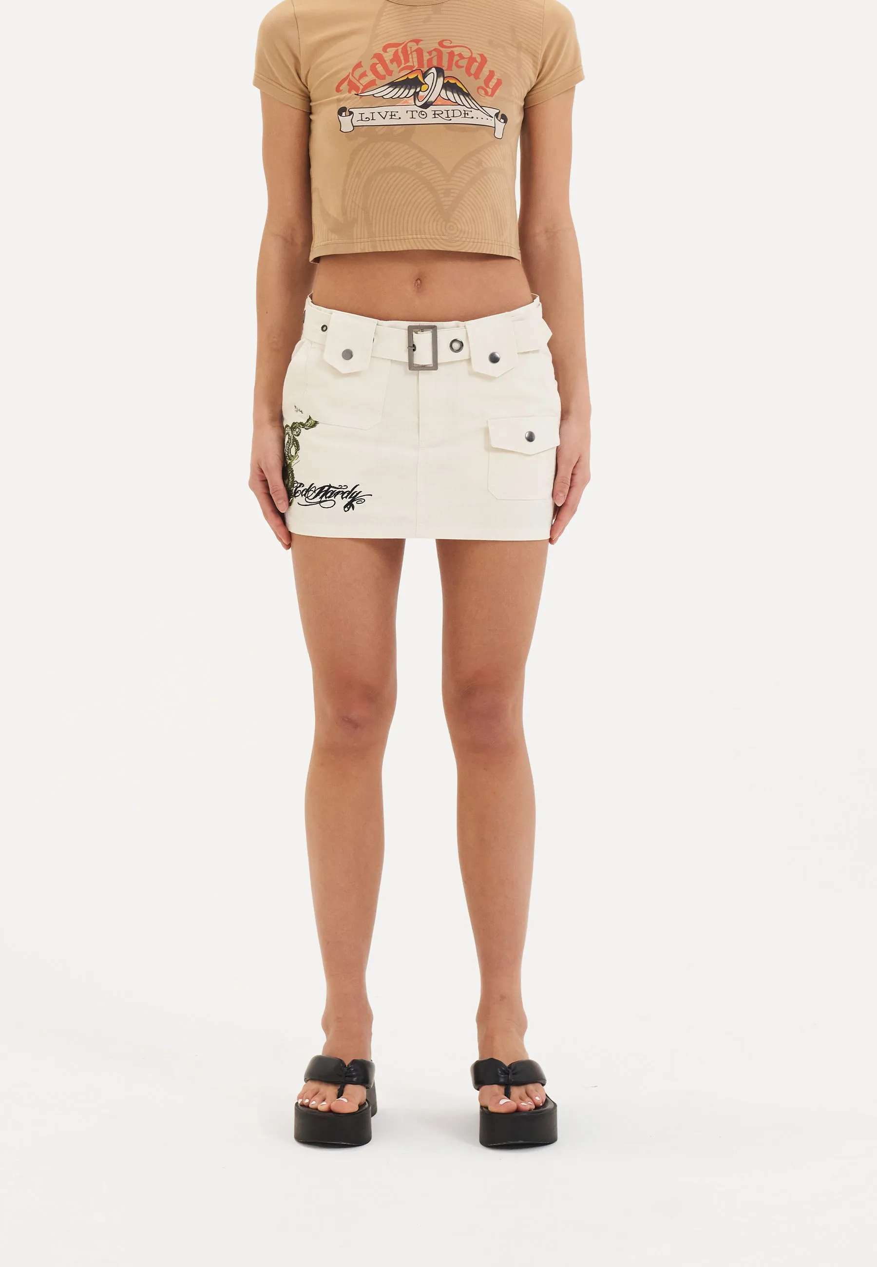 Womens Twisted Dragon Cargo Mini Skirt - Beige